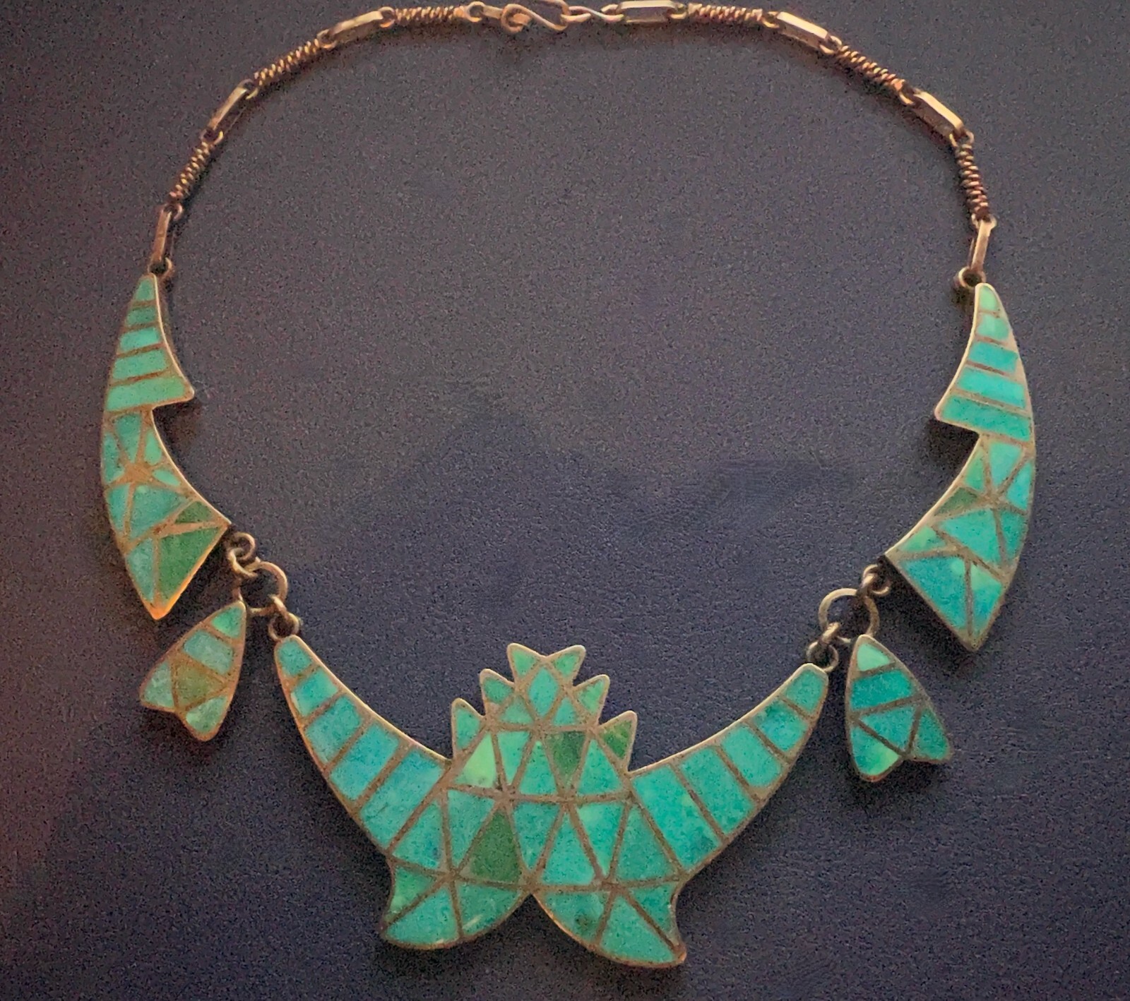 BEST Unique Zuni attr Lambert Homer Sr Necklace Channel Inlay Blue Gem Turquoise