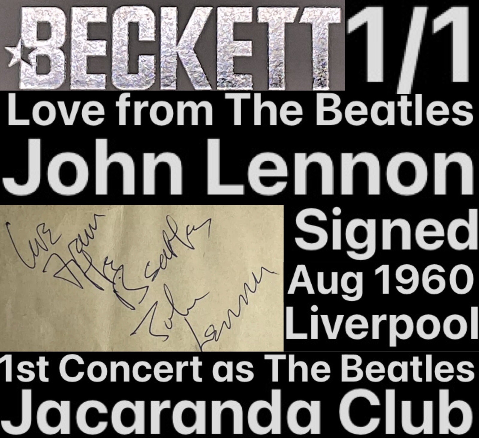 Love From The Beatles John Lennon Autograph 1st Concert Aug 1960 Jacaranda BAS