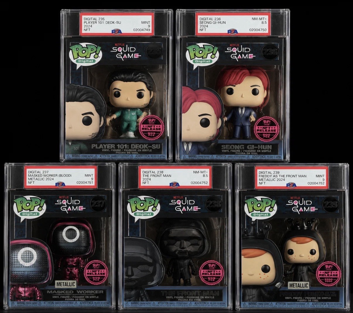 PSA Graded Squid Game Funko Pop Complete Set #235-239 2024