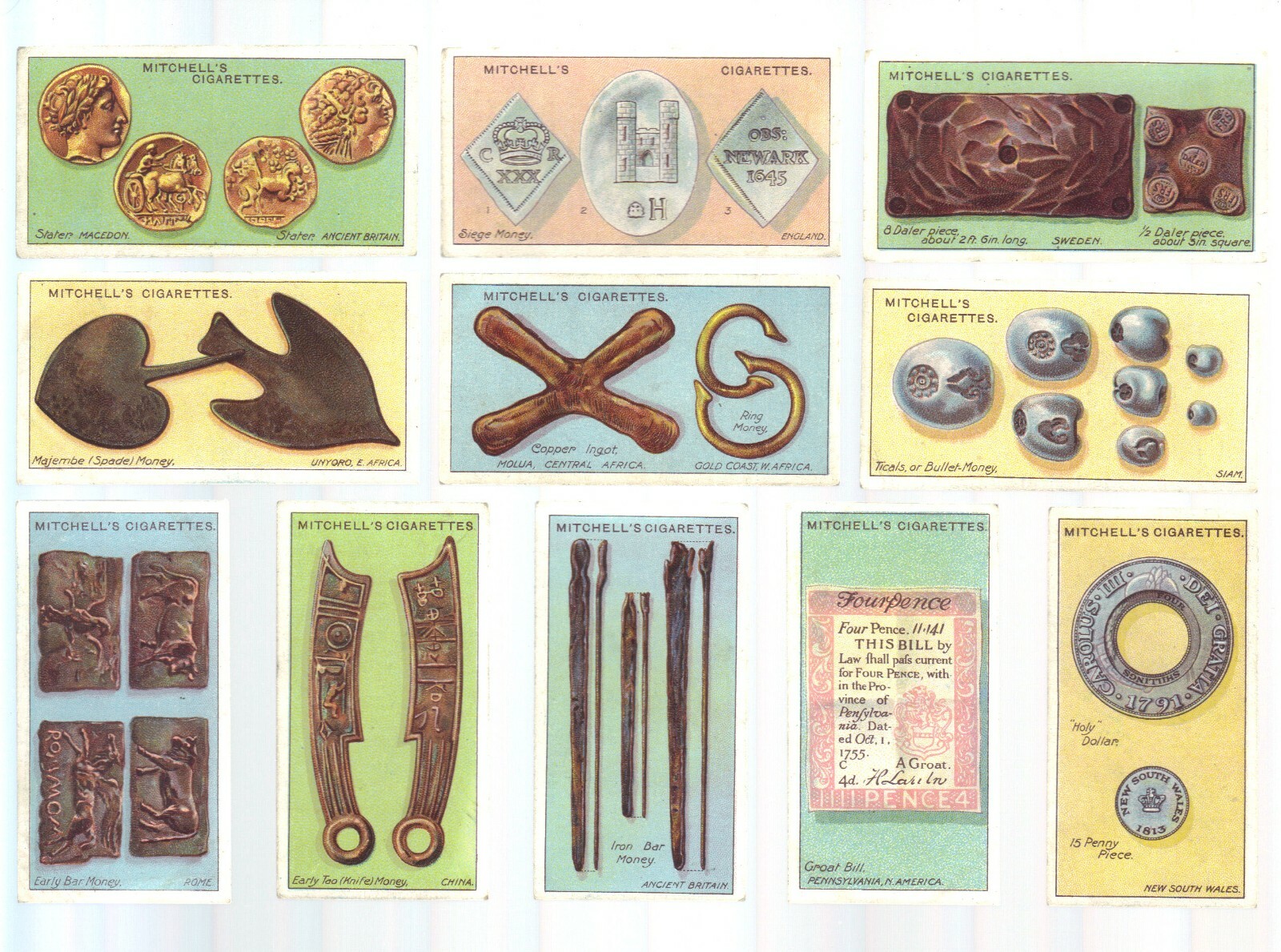 CIGARETTE CARDS. Mitchell Tobacco. MONEY. (Over 100 Years Old).(Set of 25)(1913) CIGARETTE CARDS. Mitchell Tobacco. MONEY. (Over 100 Years Old).(Set of 25)(1913)