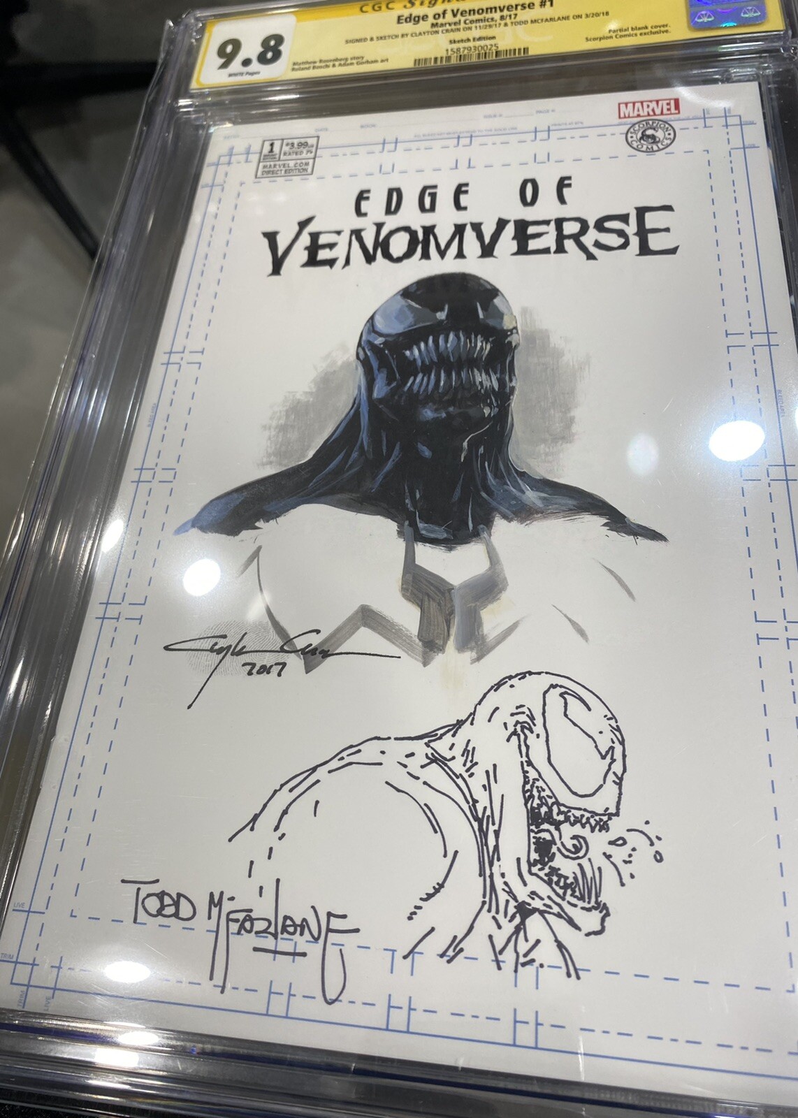 Edge of Venomverse #1 CGC 9.8 SS Sketch By Todd McFarlane & Clayton Crain WOW