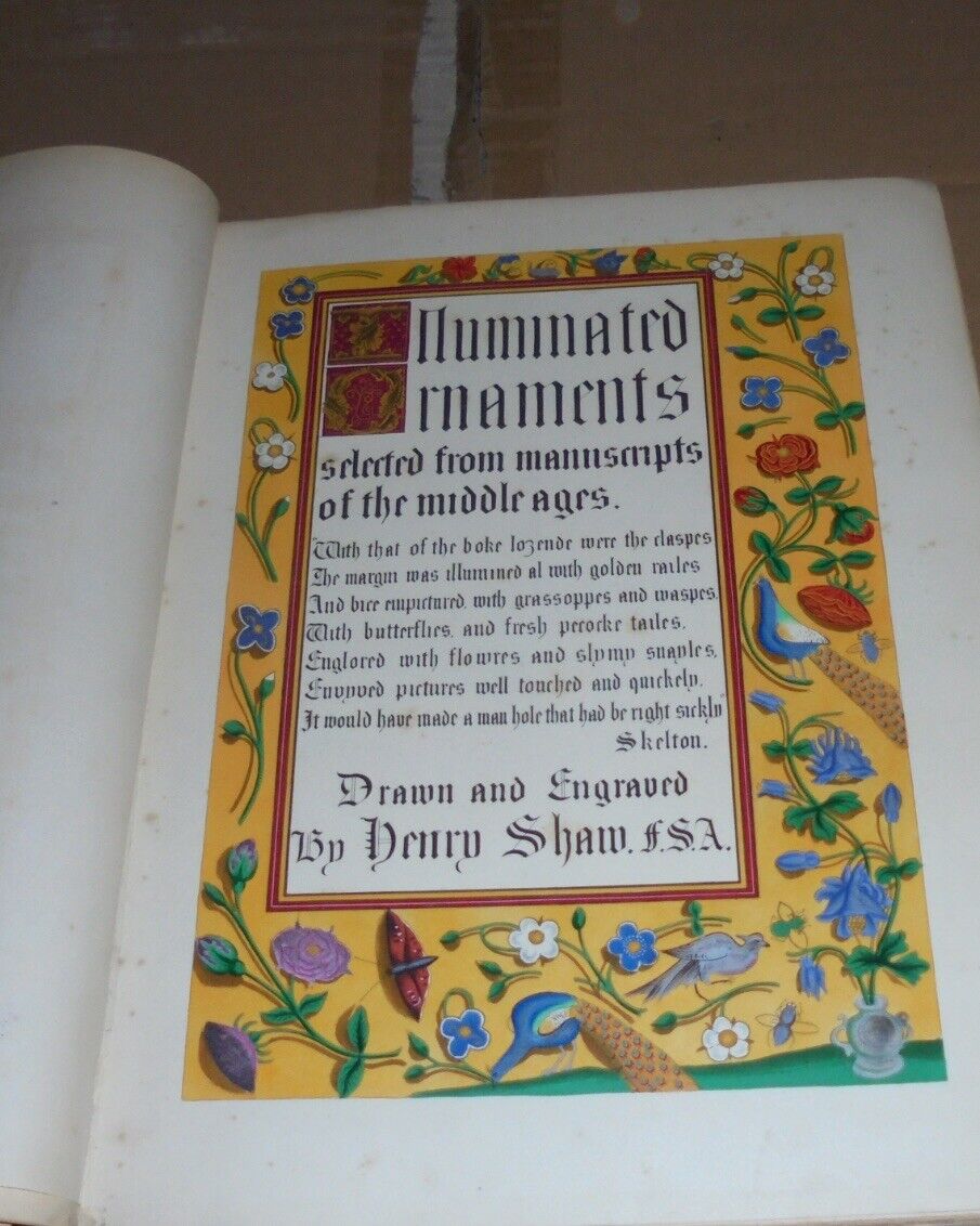 Shaw Medieval Illuminated Manuscripts Color Gold Lithographs Ornaments Bible AO 