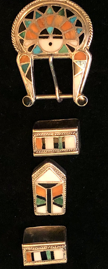 Exceptional Zuni Myra Tucson Channel Inlay Ranger Belt 4 Pce midCent Masterpiece Exceptional Zuni Myra Tucson Channel Inlay Ranger Belt 4 Pce midCent Masterpiece