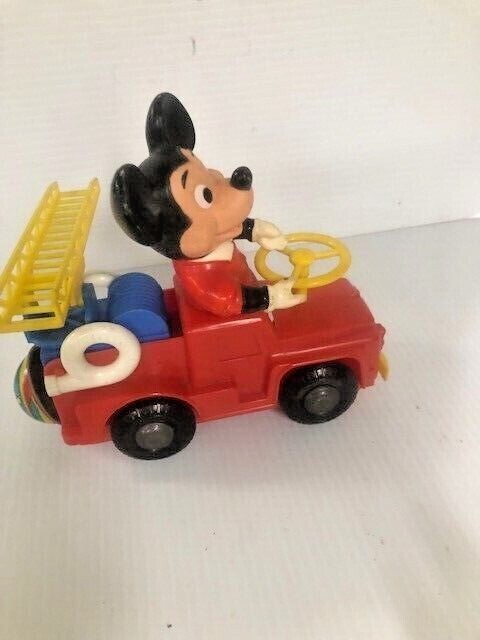 Vintage MADE IN JAPAN PLASTIC WIND UP TOY MISSING WHEEL MICKEY FIRE TRUCK RARE