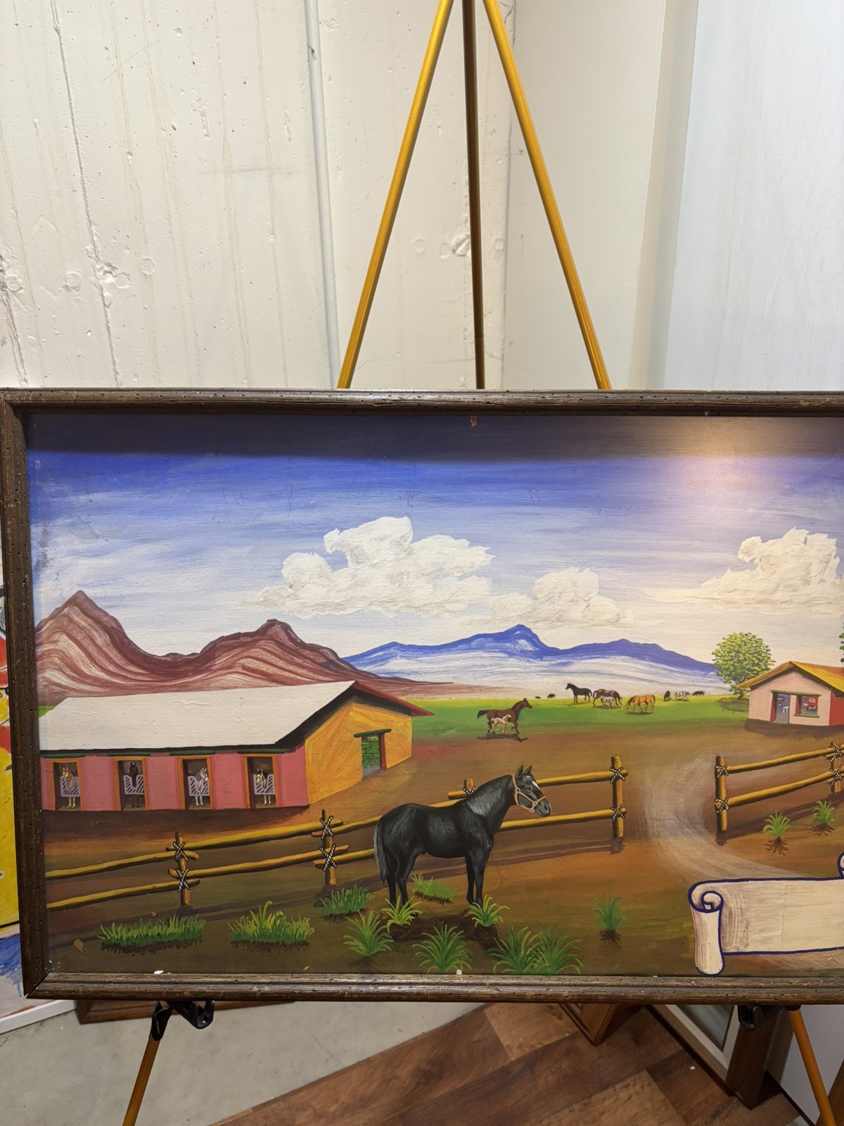 Martin Saldaña 1874-1965 Original Mexican Folk Art Ranch Horse Painting Martin Saldaña 1874-1965 Original Mexican Folk Art Ranch Horse Painting