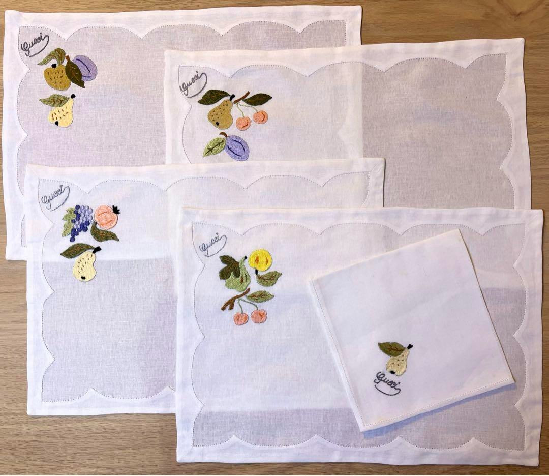 Gucci Vintage Placemats Set Embroidered Linen Deadstock Unworn Rare Authentic