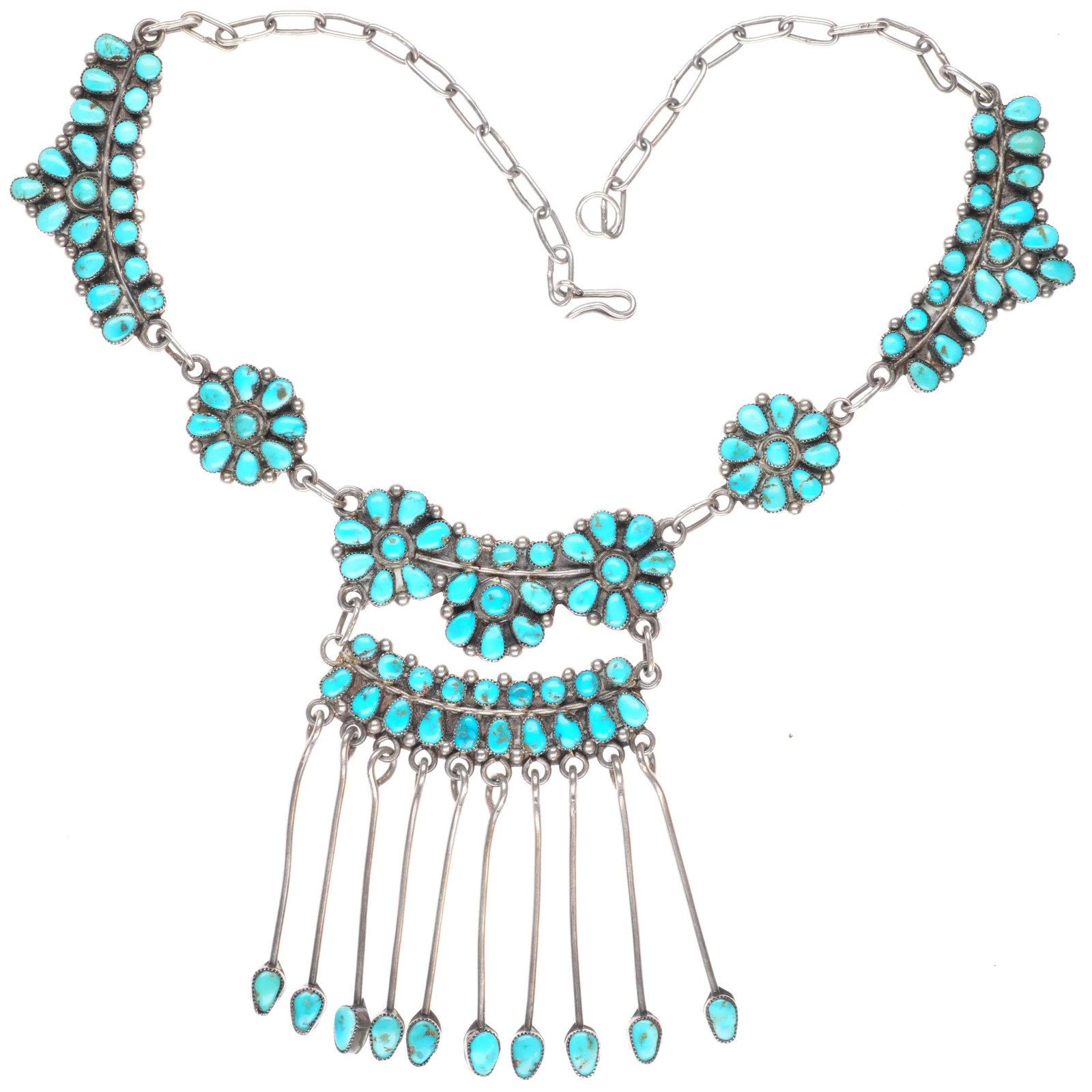 1940's-50's Zuni Natural turquoise petit point sterling silver necklace 1940's-50's Zuni Natural turquoise petit point sterling silver necklace