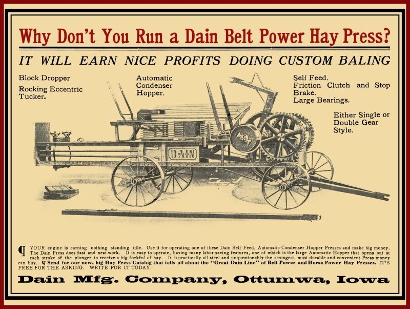 1910 Dain Power Hay Press - Ottumwa, IA NEW Sign 24