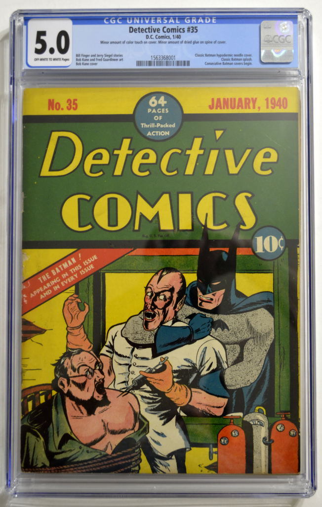 DETECTIVE COMICS #35 CGC 5.0 1940 Batman w Hypodermic Needle c & .45 auto Splash DETECTIVE COMICS #35 CGC 5.0 1940 Batman w Hypodermic Needle c & .45 auto Splash