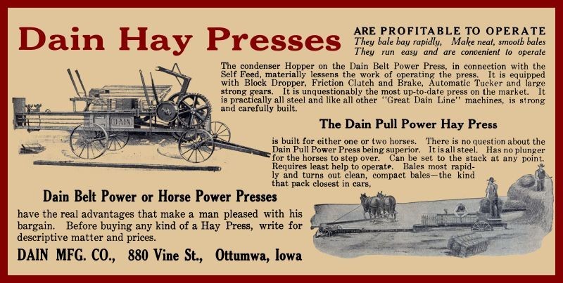 1911 Dain Mfg. Hay Presses of Ottumwa, Iowa NEW Sign 18x36 1911 Dain Mfg. Hay Presses of Ottumwa, Iowa NEW Sign 18x36