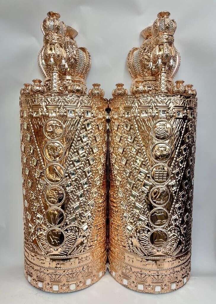 Beautiful Case for Torah scroll  Rose Gold with Diamonds, unique judaica