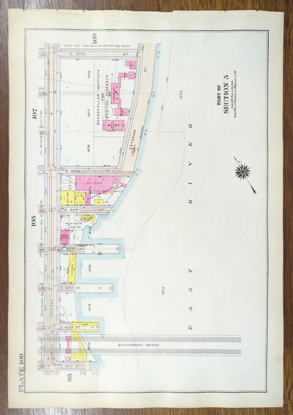 1916 ROCKEFELLER UNIVERSITY MANHATTAN NEW YORK CITY Antique BROMLEY Street Map 