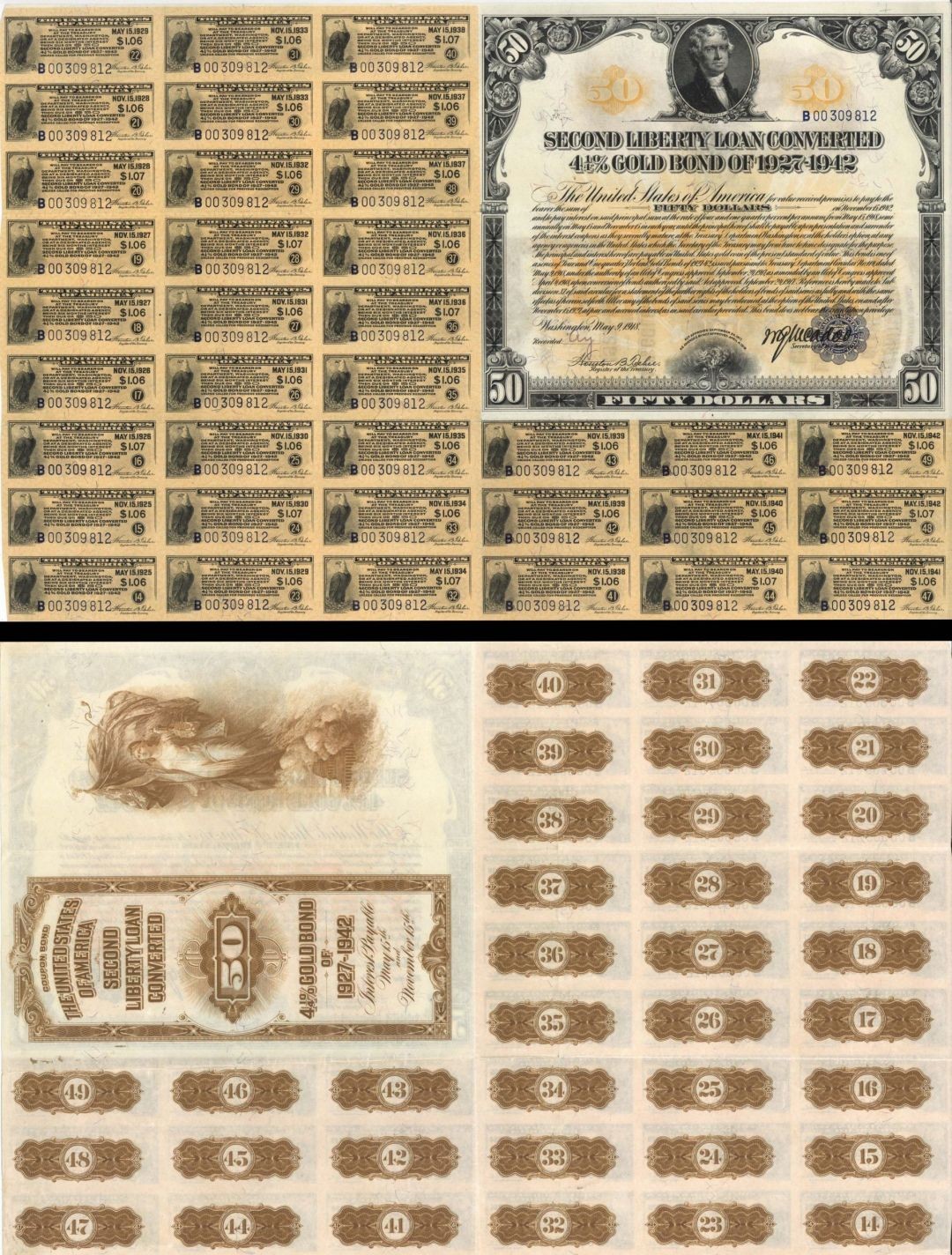 Second Liberty Loan Converted 4 1/4% Gold Bond of 1927-1942 - $50 2nd Liberty
