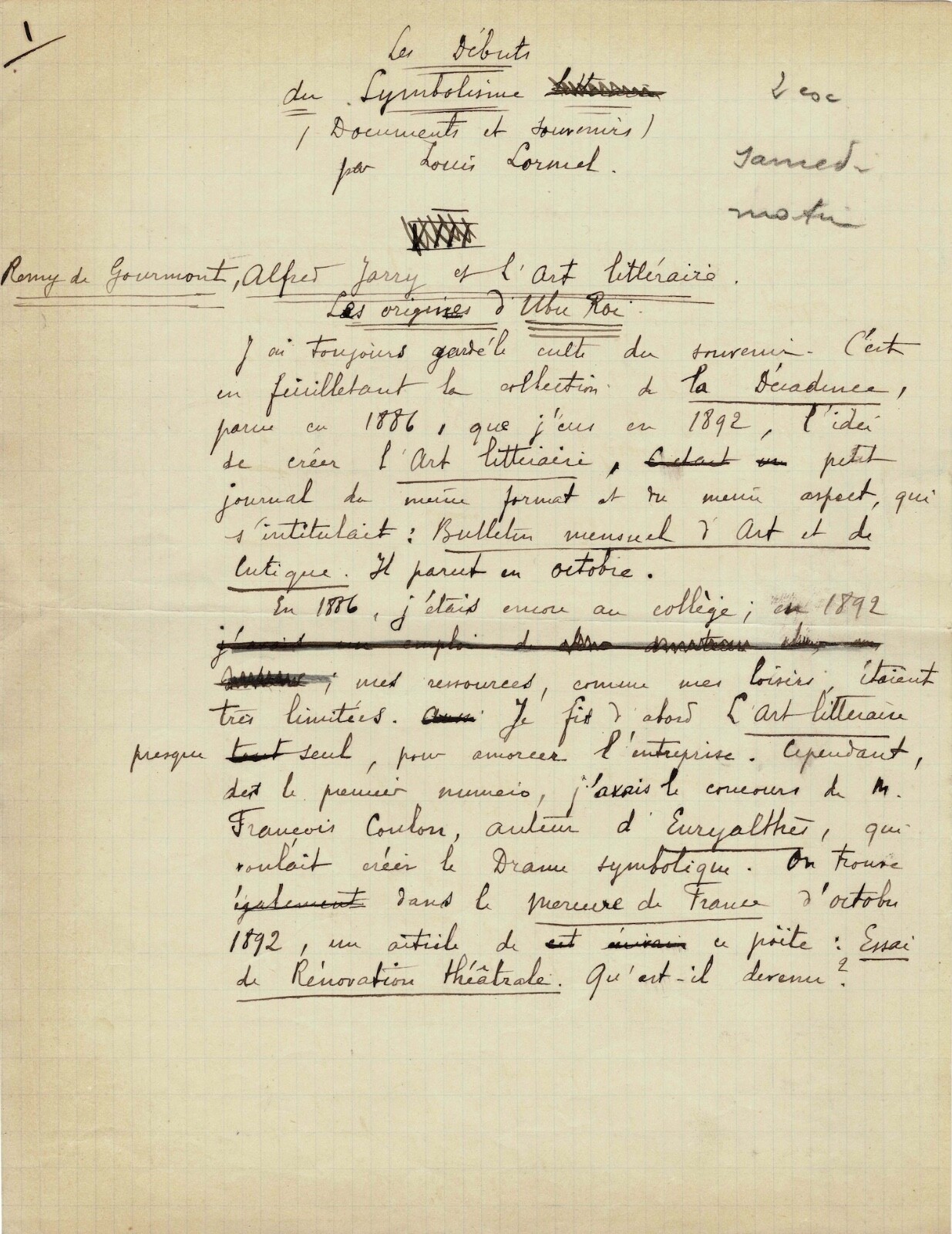 Alfred JARRY's Literary Earlys - Signed Autograph Manuscript.