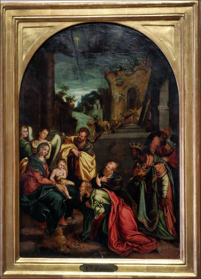 Antique Oil on Panel, 'Adoration', Follower of Zuccaro, Italian School ca. 1600 Antique Oil on Panel, 'Adoration', Follower of Zuccaro, Italian School ca. 1600