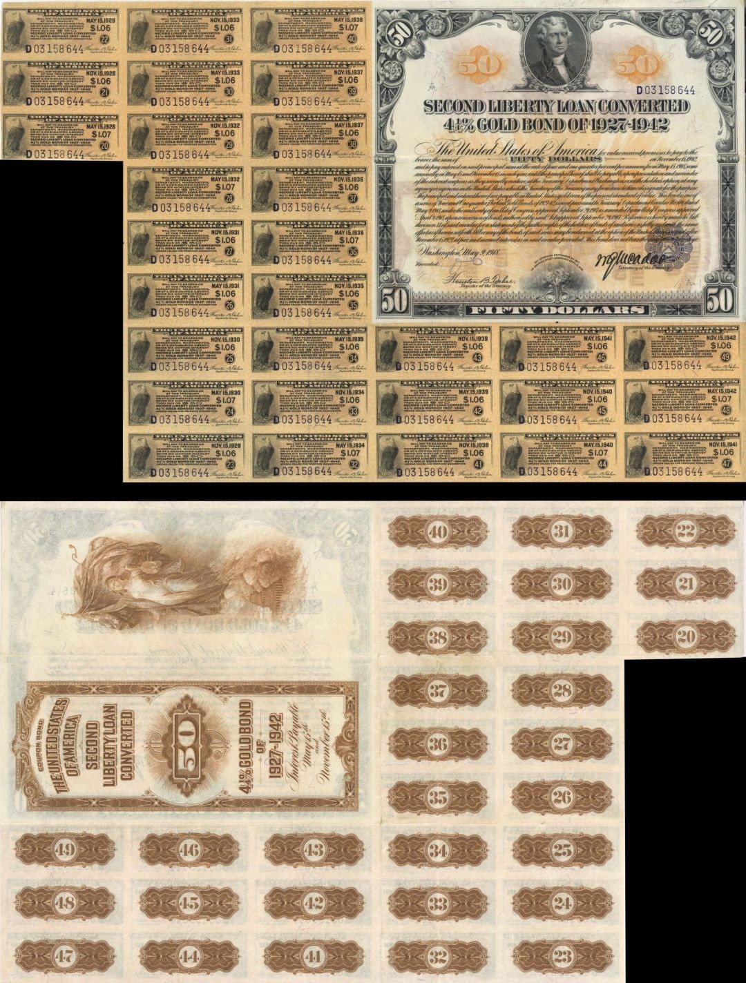 Second Liberty Loan Converted 4 1/4% Gold Bond of 1927-1942 - $50 2nd Liberty