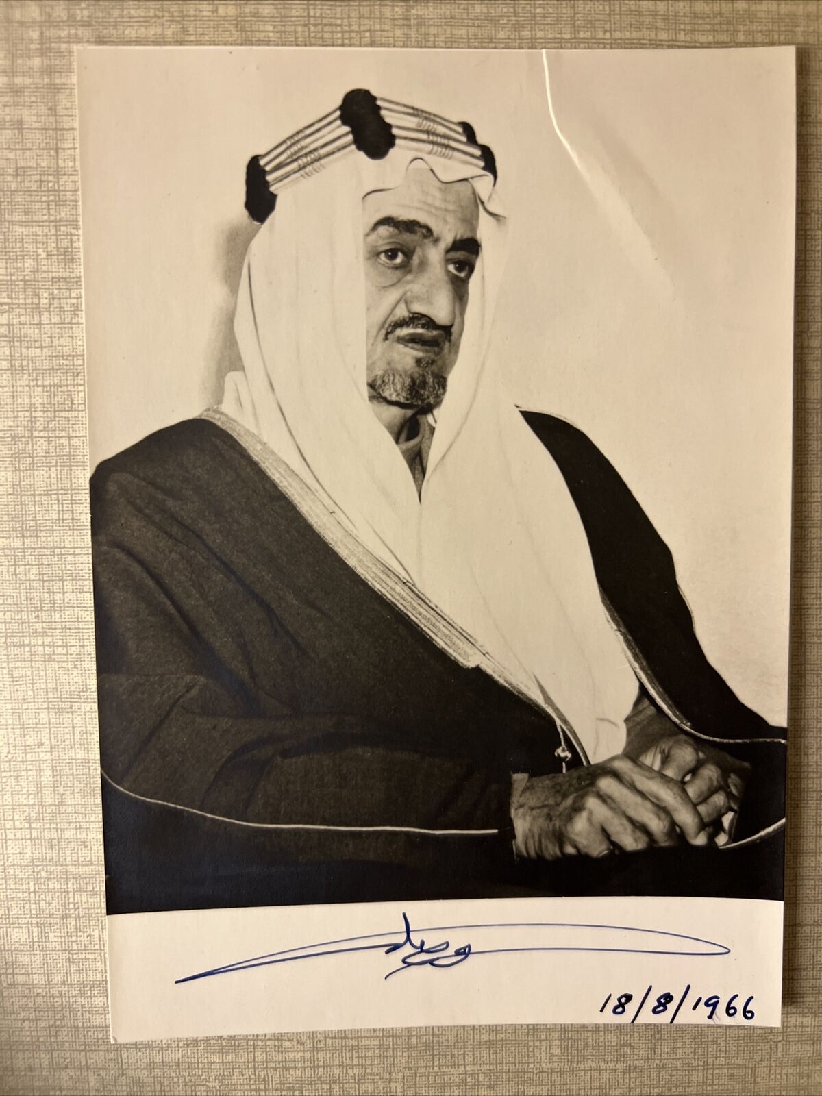 King Faisal of Saudi Arabia Autograph / Signed Vintage Photo From 1966
