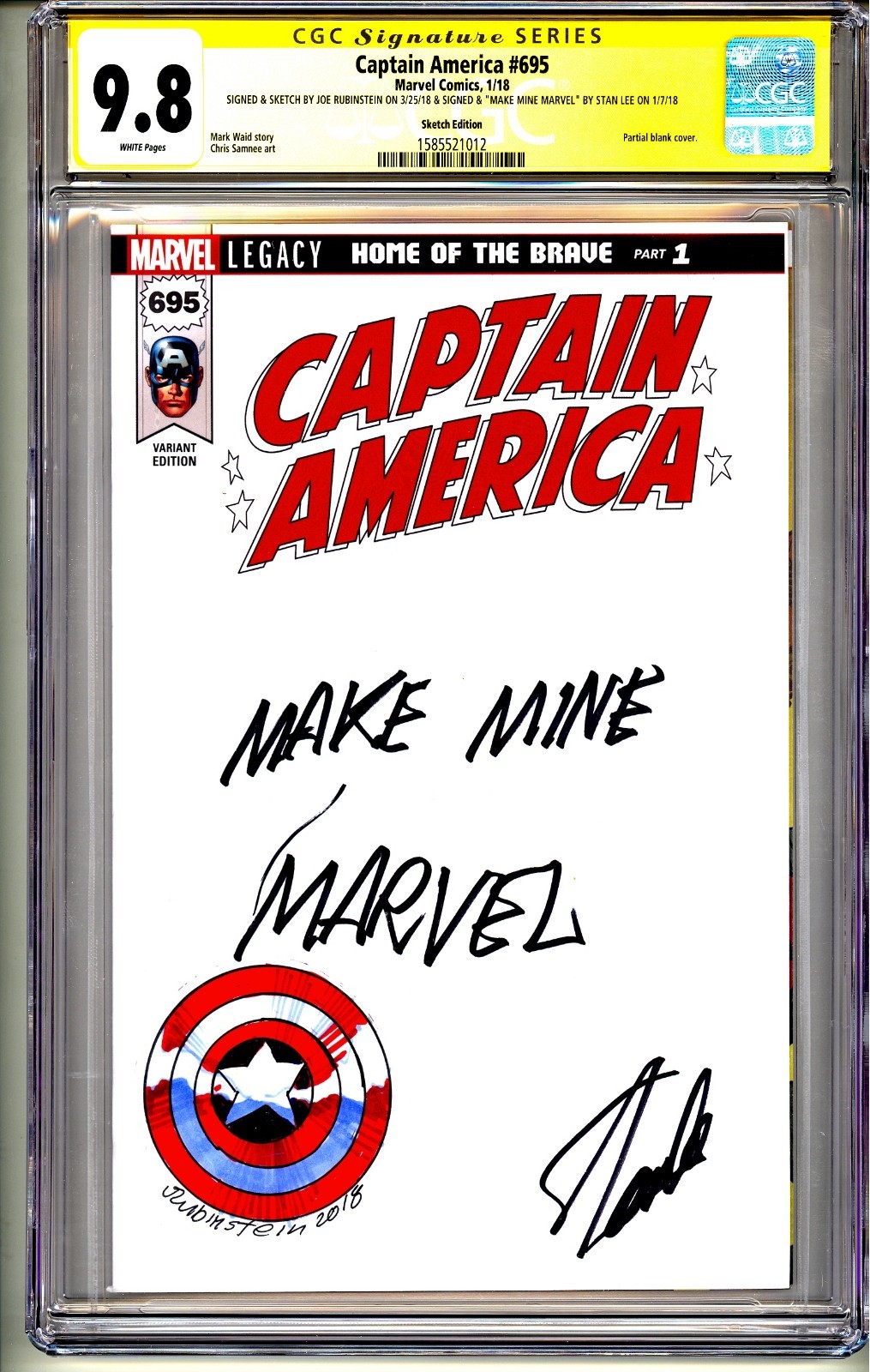 CAPTAIN AMERICA 695 CGC SS 9.8 STAN LEE COMMENT INSCRIBED QUOTE MAKE MINE MARVEL