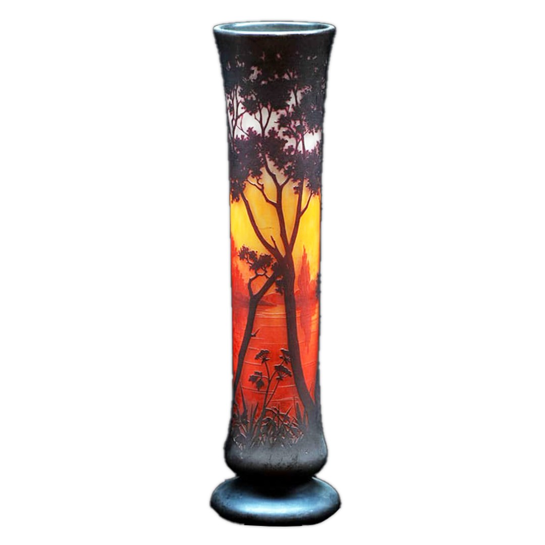 Daum Nancy Cameo Glass Footed Scenic Vase