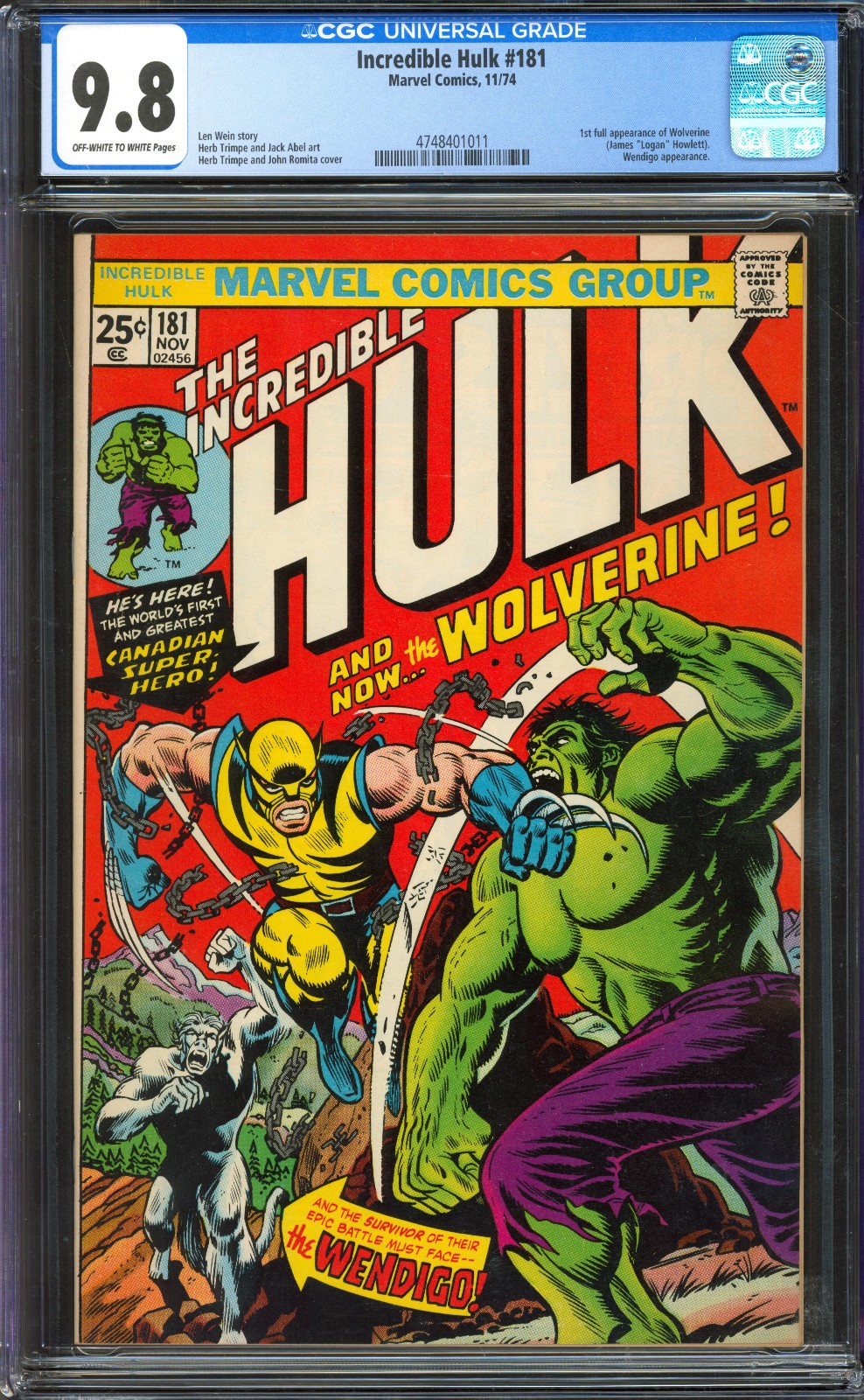 Incredible Hulk #181 CGC 9.8 | Marvel 1974 | 1st Full Wolverine |
