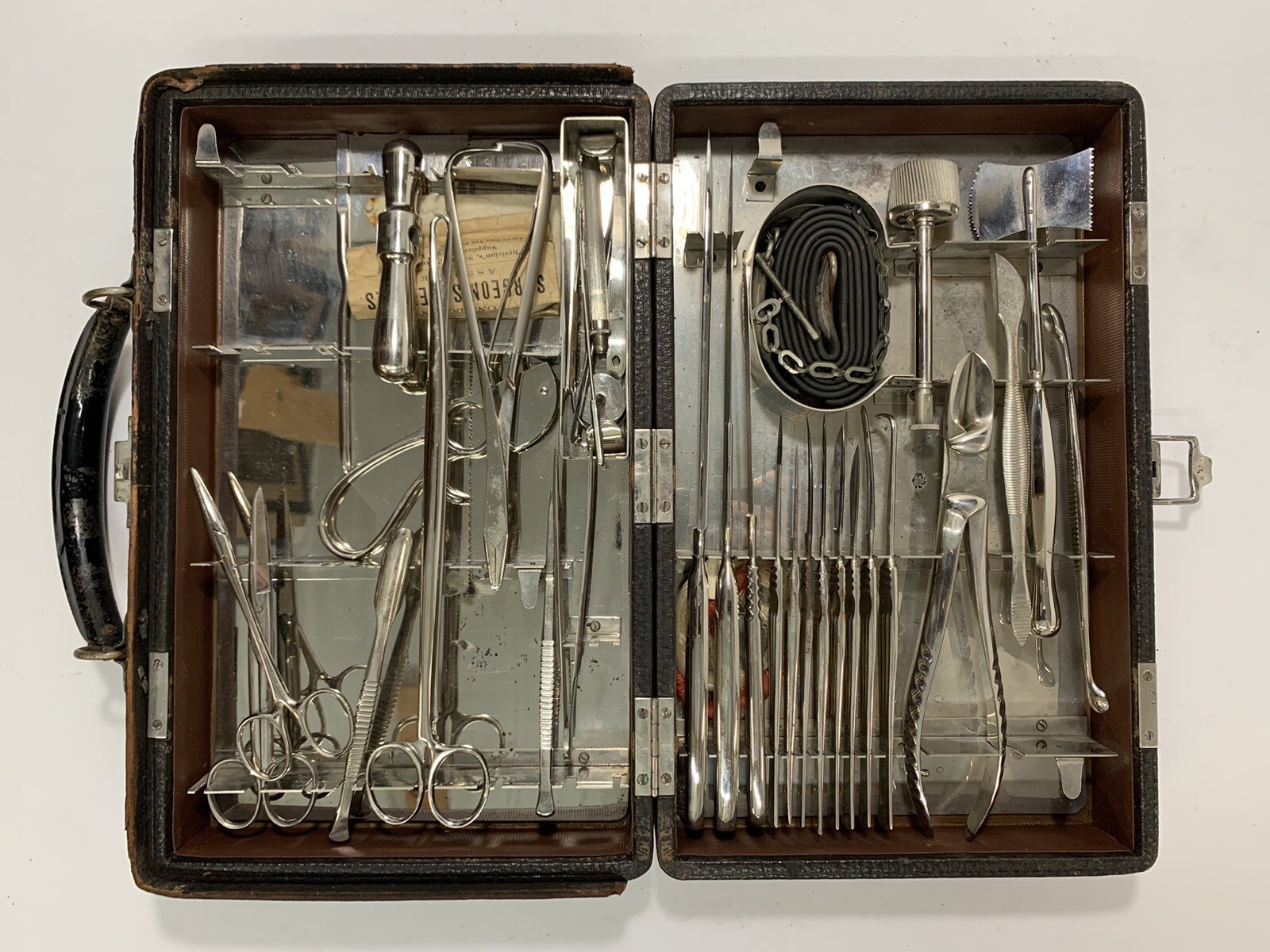 Antique Surgeon's Field Work & Amputation Kit In Leather Case