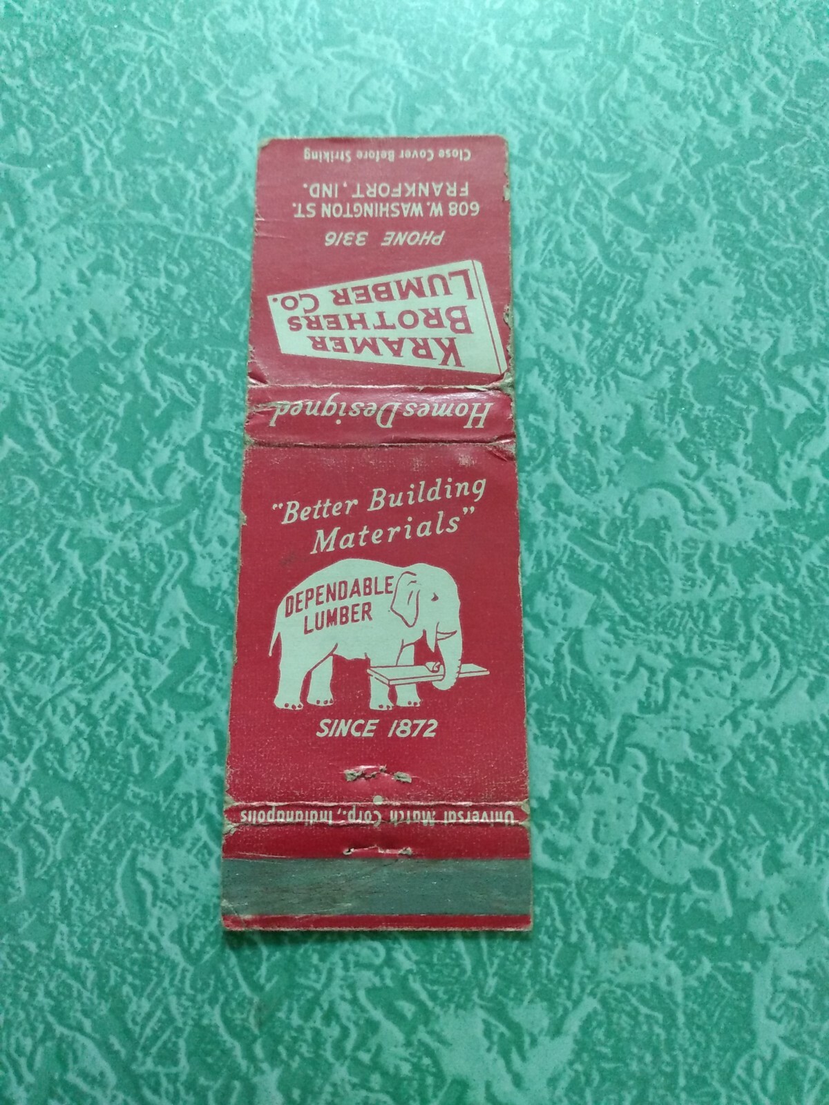 Vintage Matchbook Cover Z35 Collectible Ephemera Frankfort Indiana kramer Vintage Matchbook Cover Z35 Collectible Ephemera Frankfort Indiana kramer
