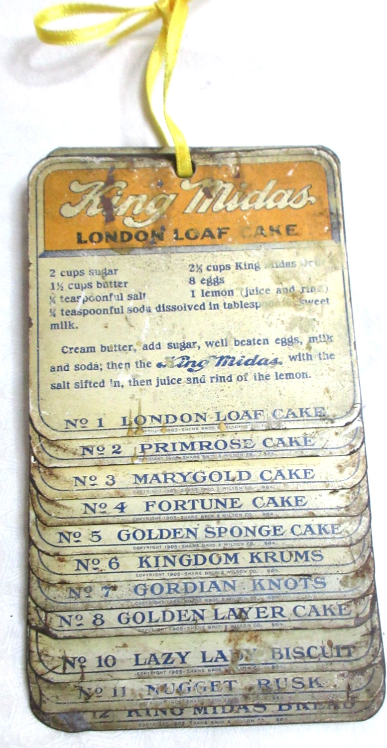 ANTQ~COLLECTIBE~KING MIDAS FLOUR~EARLY 20TH CENTURY RECIPE CARE ON TIN~ #1- #12 ANTQ~COLLECTIBE~KING MIDAS FLOUR~EARLY 20TH CENTURY RECIPE CARE ON TIN~ #1- #12