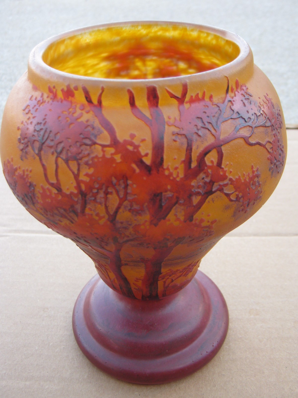Rare Antique Original Art Nouveau Etched  Trees Gorgeous Vase signed Daum Nancy