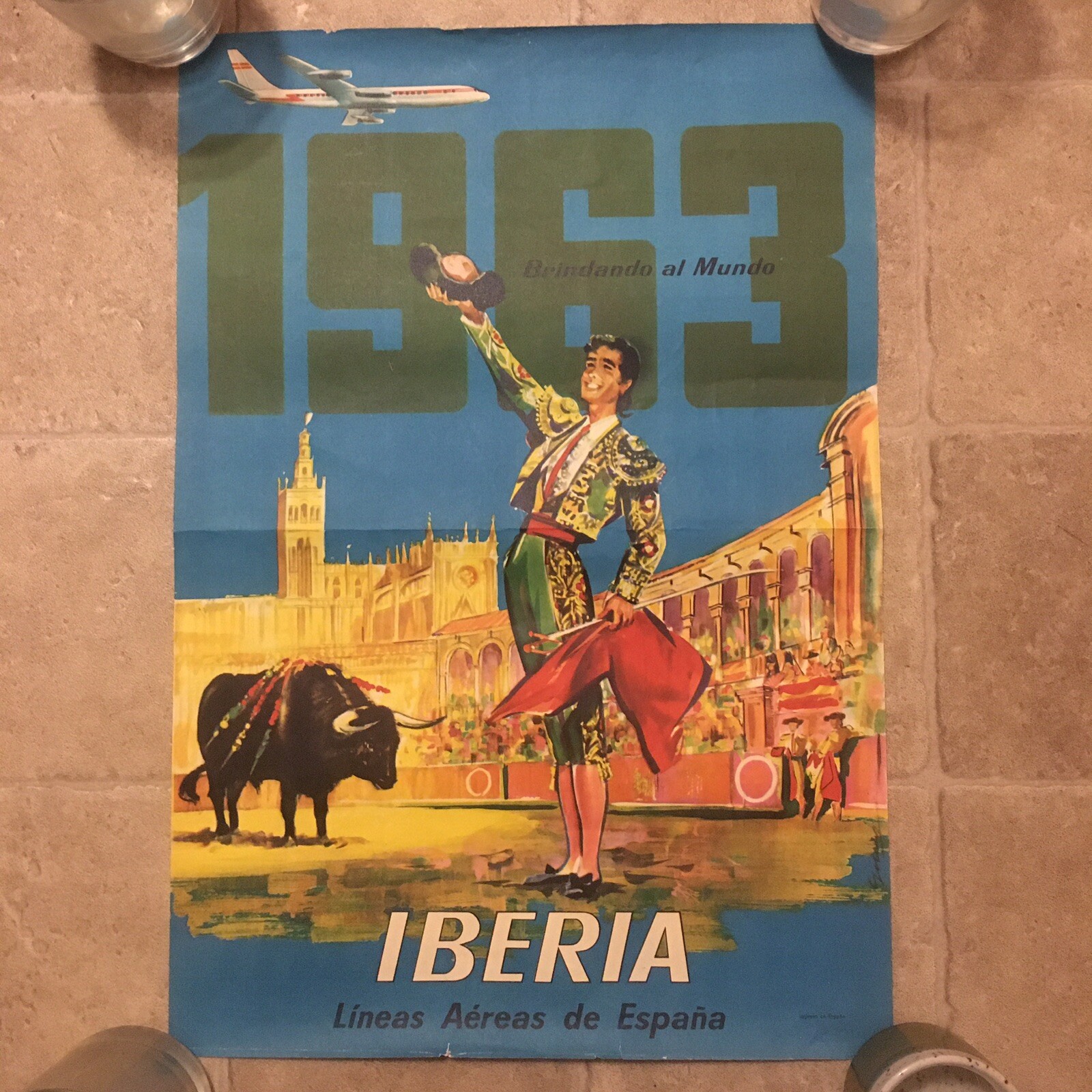 IBERIA LINEAS AEREAS DE ESPANA 1963 vintage air travel poster Spain Airline IBERIA LINEAS AEREAS DE ESPANA 1963 vintage air travel poster Spain Airline