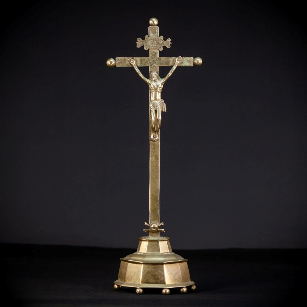 Crucifix Altar | Antique 1600s Renaissance Standing Cross | 17th C Jesus | 20.9
