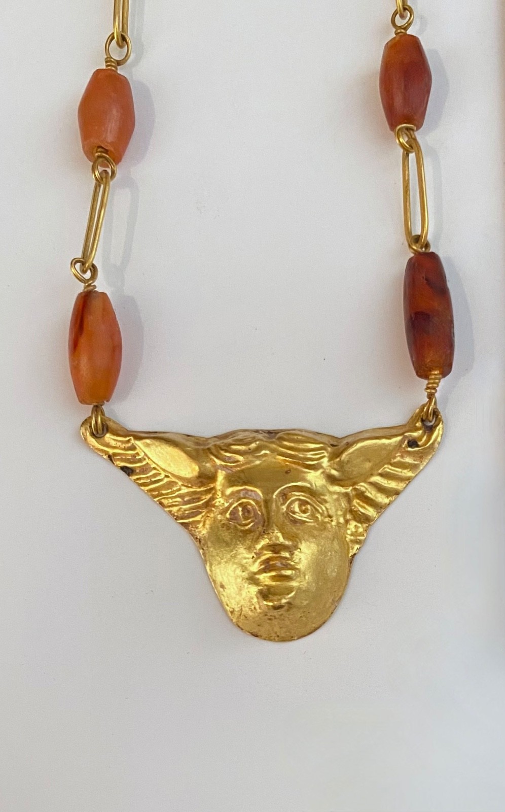 Ancient Roman Gold and Carnelian Necklace featuring Roman God of Dreams Somnus Ancient Roman Gold and Carnelian Necklace featuring Roman God of Dreams Somnus