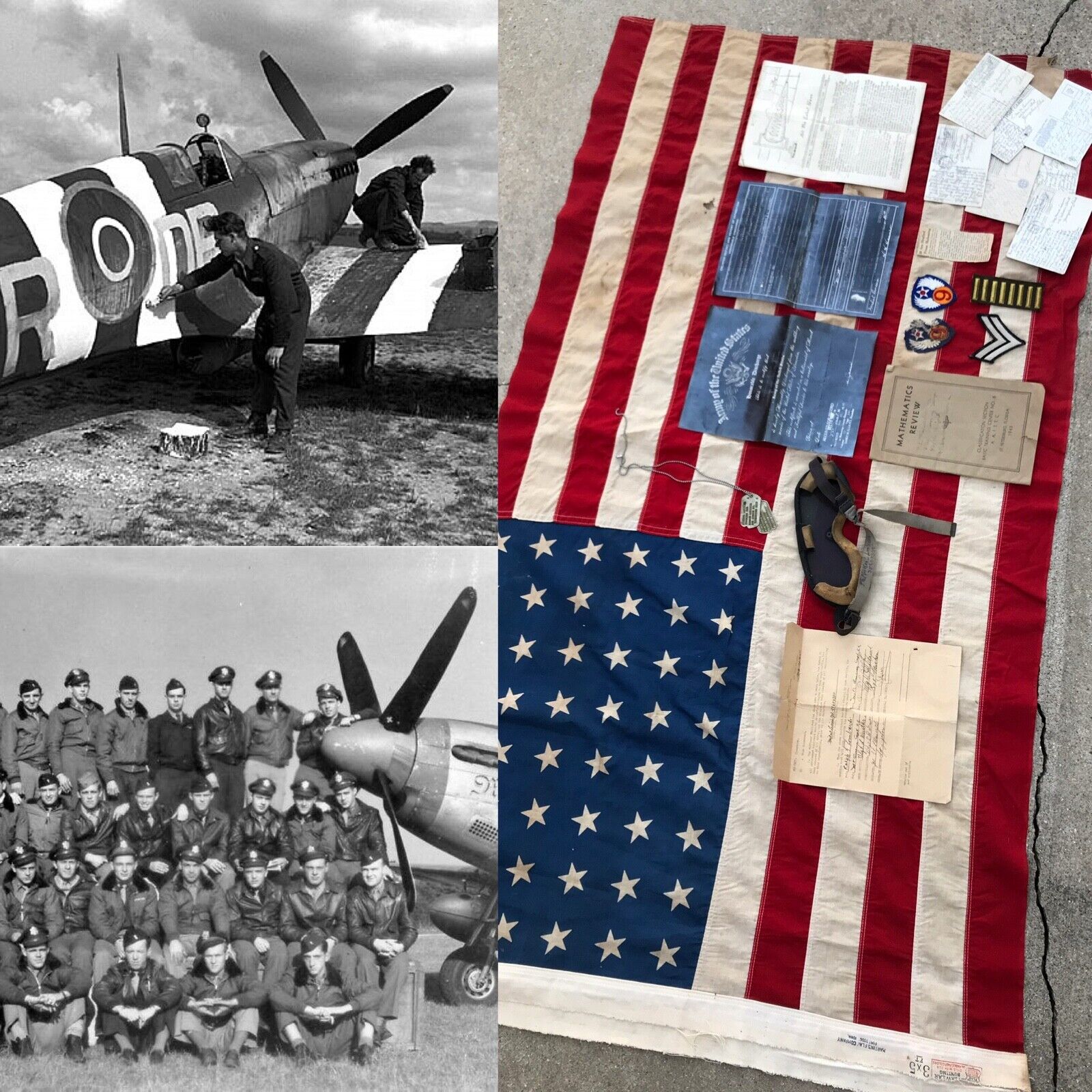 WWII 370th Fighter Gp. Michael Lariccia D-Day, Normandy, France Relic Flag Lot