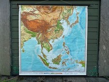 Vintage SOUTH & EAST ASIA  geographical roll down school map chart  geography picture