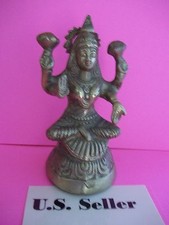 Antique statue of Goddess Lakshmi sitting on a lotus flower US Seller picture