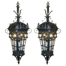 FINE PAIR OF EXTRA LARGE 20TH CENTURY FRENCH PARISIAN ART DECO HANGING LANTERNS picture
