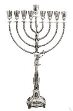 925 STERLING SILVER HAND CHASED LEAF APPLIQUE ROUND BASE AMADEO CHANUKAH MENORAH picture