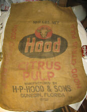 ANTIQUE H.P. HOOD COUNTRY FARM DAIRY MILK COW BURLAP FEED SACK BAG ART SIGN USA picture