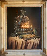 ALBERT BENAROYA Chanukiah Chanukah Oil Painting Jewish Judaica Lamp Menorah Rare picture