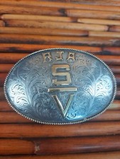 Vtg. Bohlin made Hollywood RJA  sterling silver 925 10k ornate western  buckle  picture