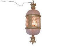 EXTRAORDINARY VINTAGE Hollywood Regency Hanging Light Gold Tone w/ Prisms 24