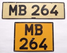 VINTAGE PAIR BRITISH UK / COLONIAL CAR LICENSE PLATE MB 264 1940'S-50'S HILLS picture