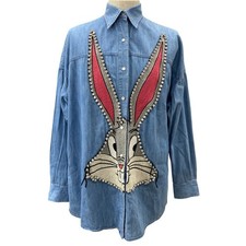 GUCCI x Looney Tunes Bugs Bunny Collaboration Embroidered Rhinestone Denim Shirt picture