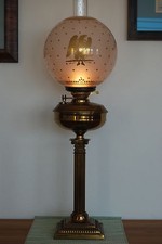ANTIQUE OLD OIL KEROSENE GWTW GLASS EAGLE GOLD SHADE IMPIRE FEDERAL BANQUET LAMP picture