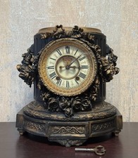Antique Ansonia Mantel Clock Gilt Bronze French Style Rose Swags w/ Key picture