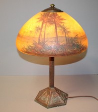 Antique Handel Reverse Painted Lamp – Tropical Sunset Scene picture