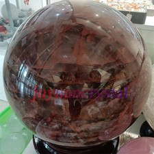 143LB Top Natural Red Fire Crystals Ball Large Quartz Sphere Reiki Healing Stand picture