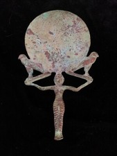 Egyptian Bronze Mirror w/ Caryatid Handle and Horus Falcons picture