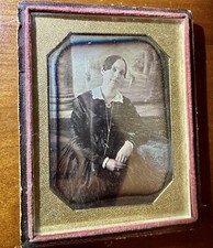 1840S DAGUERREOTYPE PHOTO PRETTY WOMAN, TINTED, PAINTED BACKDROP, SEALED ANTIQUE picture