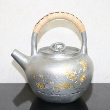 Kyusu Takaoka Traditional Craft Japanese Tin Tea pot Fuji Sakura Carved Japan picture