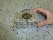 Antique Sterling Silver Swiss Singing Bird Box Unique Singing Tone Rare Movement picture